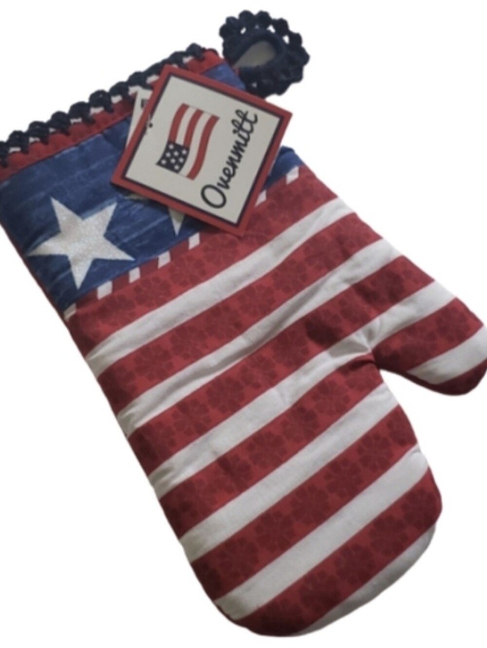 American Flag Kitchen Oven Potholder Glove Mitten-Handmade Crocheted-OS